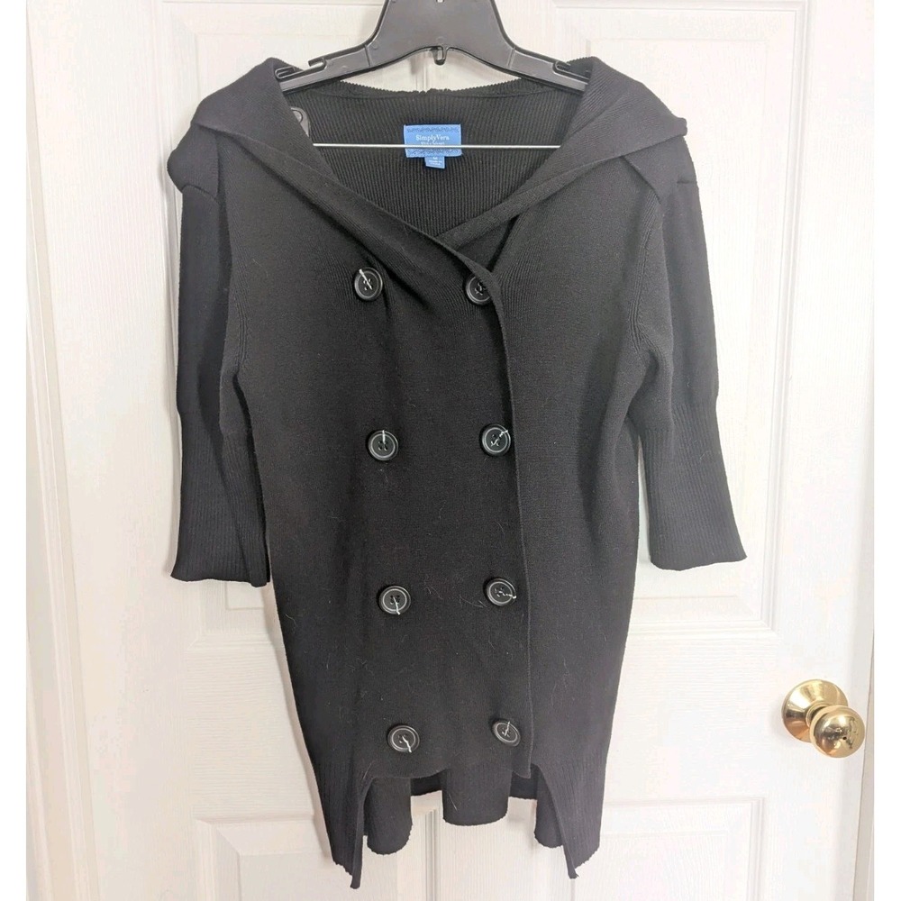 Goth Minimalist Hooded Sweater Double Breasted Black Simply Vera Wang M